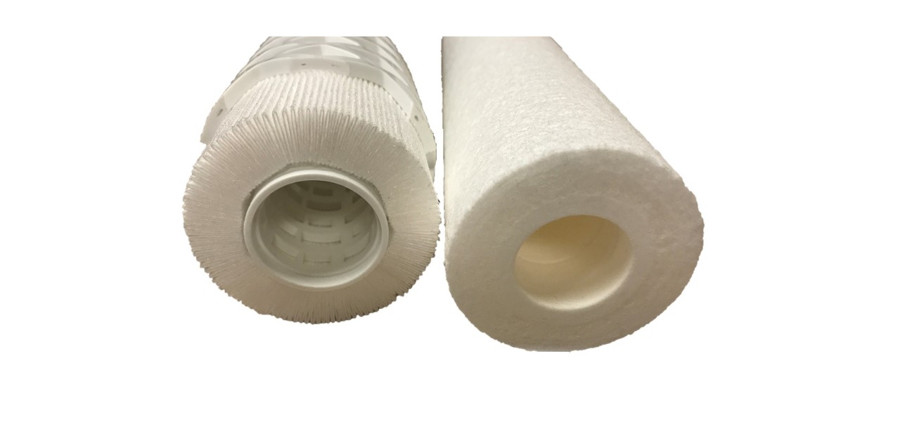 Pleated pre-filters (left) pack more fabric into the same space as a melt-blown filter (right). The increased surface area provides better capture and longer filter life.